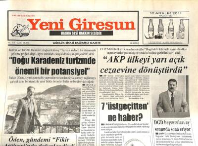 Yeni Giresun Gazetesi 12 Aralık 2011 - AKP Ülkeyi Cezaevine Çevirdi GZ108921 - 1