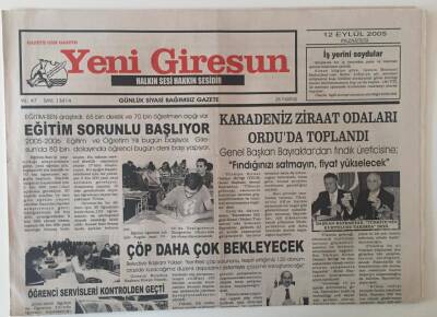 Yeni Giresun Gazetesi 12 Eylül 2005 - Karadeniz Ziraat Odaları Orduda Toplandı GZ31076 - 1