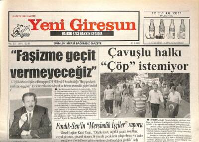 Yeni Giresun Gazetesi 12 Eylül 2011 - Faşizme Geçit Vermeyeceğiz GZ108958 - 1