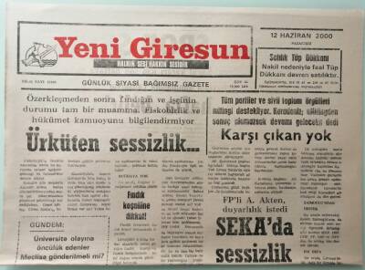 Yeni Giresun Gazetesi 12 Haziran 2000 - Belediyeden Asfalt Atağı Kendi Yağımızda Kavruluyoruz -GZ33106 - 1