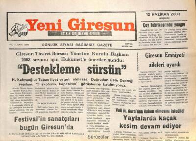 Yeni Giresun Gazetesi 12 Haziran 2003 - Yaylalarda Kaçak Kesim Devam Ediyor GZ101756 - 2