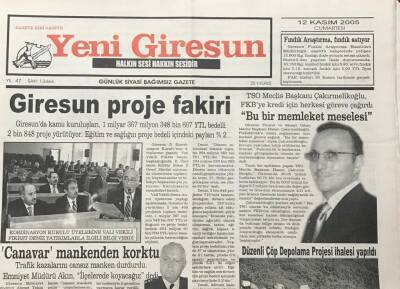 Yeni Giresun Gazetesi 12 Kasım 2005 TSO Meclis Başkanı ÇakırmelikoğluBu Bir Memleket Meselesi GZ30185 - 1