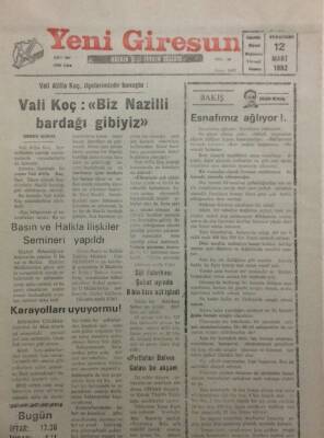 Yeni Giresun Gazetesi 12 Mart 1992 - Karayolları Uyuyormu! GZ34570 - 1