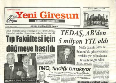 Yeni Giresun Gazetesi 12 Mart 2008 - Tıp Fakültesi İçin Düğmeye Basıldı GZ101946 - 1