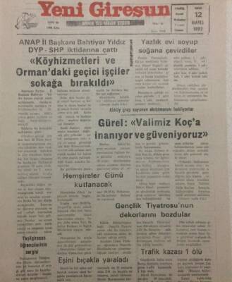 Yeni Giresun Gazetesi 12 Mayıs 1992 - Eşini Bıçakla Yaraladı GZ34689 - 1