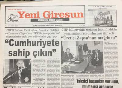 Yeni Giresun Gazetesi 12 Nisan 2006 Üretici Zapsunun Mağduru GZ30911 - 1