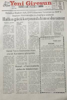 Yeni Giresun Gazetesi 12 Ocak 1993 Halkın Gücü Karşısında Kimse Duramaz GZ30667 - 1