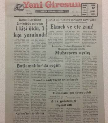 Yeni Giresun Gazetesi 12 Şubat 1993 - Ekmek Ve Ete Zam GZ34619 - 1