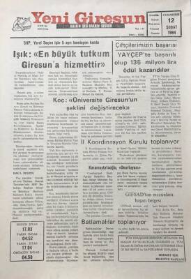 Yeni Giresun Gazetesi 12 Şubat 1994 Koç Üniversite Giresunun Şeklini Değiştirecek GZ30217 - 1