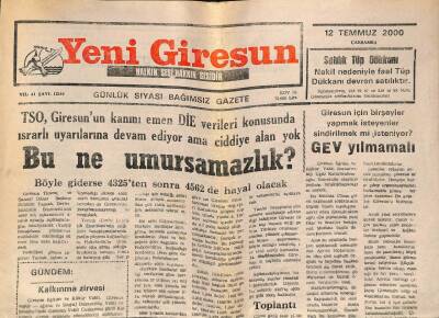 Yeni Giresun Gazetesi 12 Temmuz 2000 - Bulancakspor Çeçeliye Emanet GZ77962 - 1