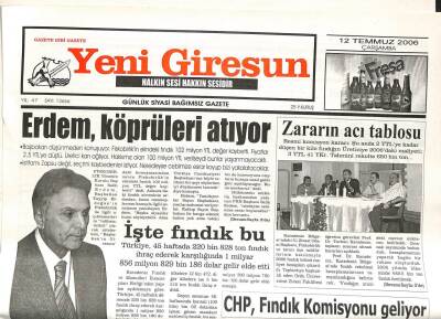 Yeni Giresun Gazetesi 12 Temmuz 2006 - Giresunspora Aytaçtan Çalım GZ108571 - 1