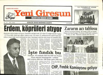 Yeni Giresun Gazetesi 12 Temmuz 2006 - Zararın Acı Tablosu GZ101925 - 2