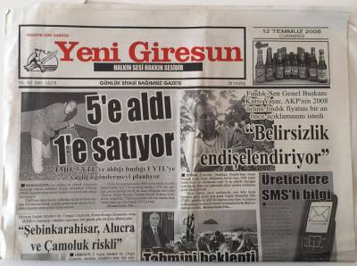 Yeni Giresun Gazetesi 12 Temmuz 2008 - 2008 Fındık Fiyatı Belirsizliği Endişelendiriyor GZ28722 - 1