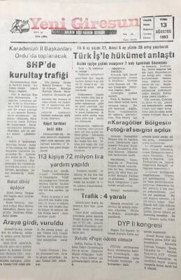 Yeni Giresun Gazetesi 13 Ağustos 1993 Atılan İşçiye Çıplak Maaşının 7 Katı Tazminat Ödenecek GZ30288 - 1