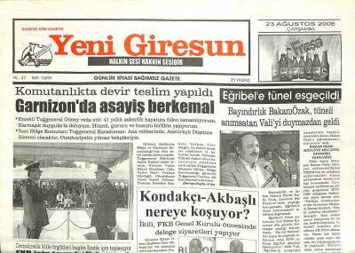 Yeni Giresun Gazetesi 13 Ağustos 2006 - Eğribele Tünel Es Geçildi GZ101887 - 2