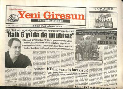 Yeni Giresun Gazetesi 13 Aralık 2006 - Aksu Halk 6 Yılda da Unutmaz GZ101805 - 1