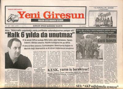 Yeni Giresun Gazetesi 13 Aralık 2006 - Kerim AksuHalk Unutmaz GZ108483 - 1