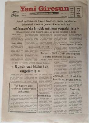Yeni Giresun Gazetesi 13 Ekim 1992 - Giresunda Fındık Mitingi Yapabiliriz GZ28697 - 1