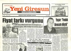 Yeni Giresun Gazetesi 13 Ekim 2006 - Fındık İhracatı Düştü GZ101932 - 2