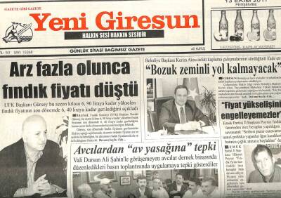 Yeni Giresun Gazetesi 13 Ekim 2011 - Arz Fazla Olunca Fındık Fiyatı Düştü GZ108898 - 1