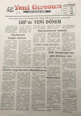 Yeni Giresun Gazetesi 13 Eylül 1993SHP Genel Başkanı Murat Karayalçın Oldu GZ30080 - 1