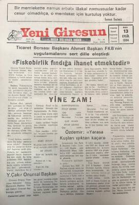 Yeni Giresun Gazetesi 13 Eylül 199415 Ekime Kadar Ormanlara Giriş-Çıkış Yasaklandı GZ30033 - 1