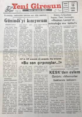 Yeni Giresun Gazetesi 13 Eylül 1996 Keskden Eylem GZ30514 - 1