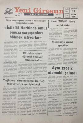 Yeni Giresun Gazetesi 13 Kasım 1991 Burhan Kara, TBMM İdare Amiri Oldu GZ25530 - 1