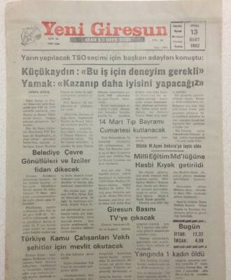 Yeni Giresun Gazetesi 13 Mart 1992 - Kadıköy Maçına Özel Bakmalı! GZ34571 - 1
