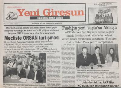 Yeni Giresun Gazetesi 13 Mart 2006 Mecliste Orsan Tartışması GZ30909 - 1