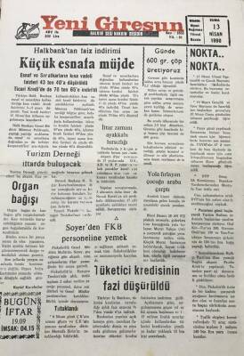 Yeni Giresun Gazetesi 13 Nisan 1990 Halkbanktan Faiz İndirimi GZ30255 - 1
