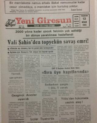 Yeni Giresun Gazetesi 13 Nisan 1995 - Vali Şahinden Topyekün Savaş Emri GZ34637 - 1