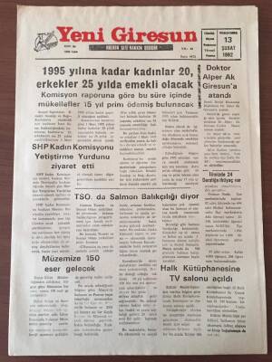 Yeni Giresun Gazetesi 13 Şubat 1992- Müzemize 150 Eser Gelecek GZ10226 - 1