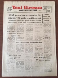 Yeni Giresun Gazetesi 13 Şubat 1992- Müzemize 150 Eser Gelecek GZ10226 - 2