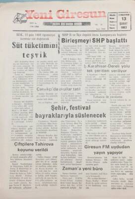 Yeni Giresun Gazetesi 13 Şubat 1993 Şehir Festival Bayraklarıyla Süslenecek GZ30742 - 1