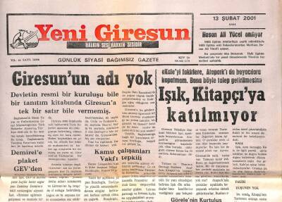 Yeni Giresun Gazetesi 13 Şubat 2001 - Giresunun Adı Yok GZ107870 - 1