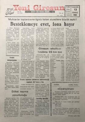 Yeni Giresun Gazetesi 13 Temmuz 1994 Giresun Rekoltesi Fındıkta 95 Bin Ton GZ30172 - 1