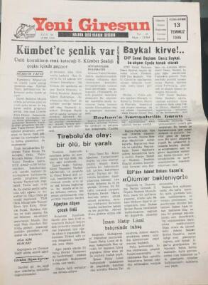 Yeni Giresun Gazetesi 13 Temmuz 1996- Kümbette Şenlik Var GZ14023 - 1