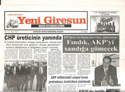 Yeni Giresun Gazetesi 13 Temmuz 2006 - CHP Üreticinin Yanında GZ108573 - 1