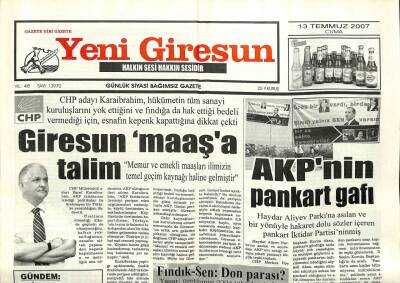 Yeni Giresun Gazetesi 13 Temmuz 2007 - AKPnin Pankart Gafı GZ101773 - 2