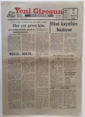 Yeni Giresun Gazetesi 14 Ağustos 1990 - Her Şey Çevre İçin ... GZ31099 - 1