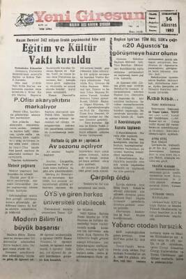Yeni Giresun Gazetesi 14 Ağustos 1993Başkan Işıktan Tüm Bel Sene Çağrı20 Ağustosta Görüşmeye Hazır Olun GZ30085 - 1