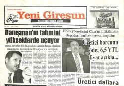 Yeni Giresun Gazetesi 14 Ağustos 2006 - Muhtarlar FKBnin Yanındayız GZ101895 - 1