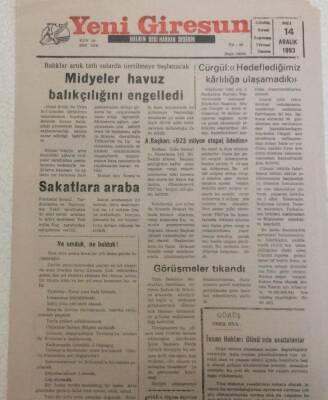 Yeni Giresun Gazetesi 14 Aralık 1993 - Görüşmeler Tıkandı GZ35256 - 1