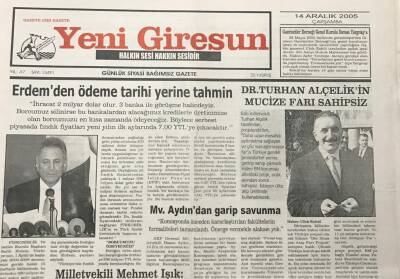 Yeni Giresun Gazetesi 14 Aralık 2005 Milletvekili Mehmet IşıkFKBnin Sorunu Çözülüyor GZ30176 - 1