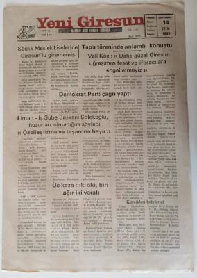 Yeni Giresun Gazetesi 14 Ekim 1992 - Özelleştirme Ve Taşarona Hayır GZ28694 - 1