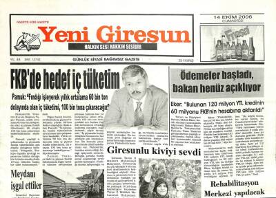 Yeni Giresun Gazetesi 14 Ekim 2006 - Giresunlu Kiviyi Sevdi GZ101933 - 1