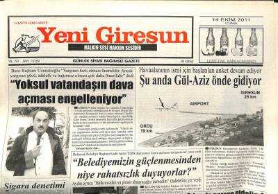Yeni Giresun Gazetesi 14 Ekim 2011 - Yoksul Vatandaşın Dava Açması Engelleniyor GZ108897 - 1