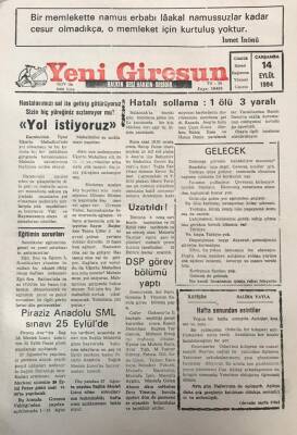 Yeni Giresun Gazetesi 14 Eylül 1994Hastalarımızı Sal İle Getirip Götürüyoruz Sizin Hiç Yüreğiniz Sızlamıyor mu GZ30034 - 1