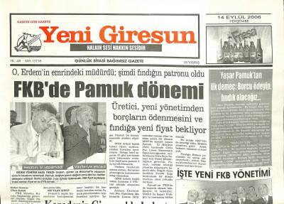 Yeni Giresun Gazetesi 14 Eylül 2006 - FKBde Pamuk Dönemi GZ101852 - 1